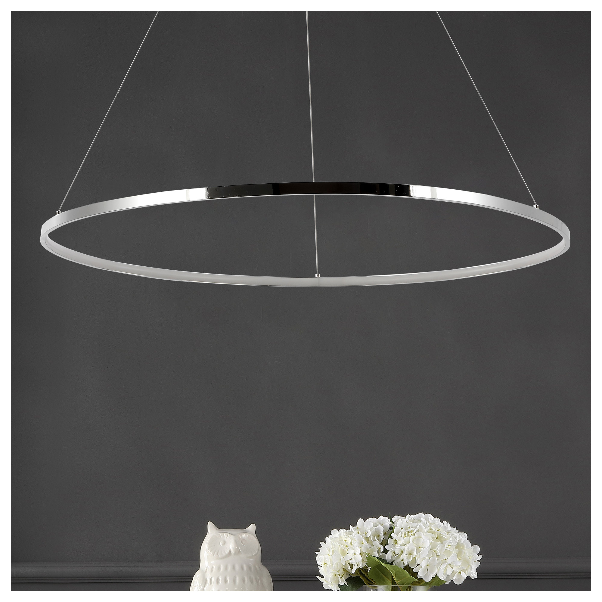 Odin Single Light Dimmable LED Pendant, 0.75" H x 34.88" W x 34.88" D, Chrome