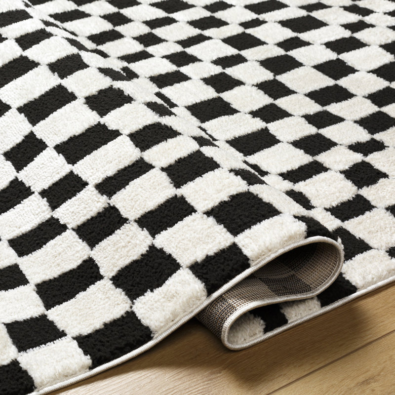 Caiah Checkered Black/Ivory Area Rug - Modern Style