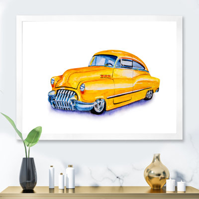 " Yellow Retro Car " Painting Print