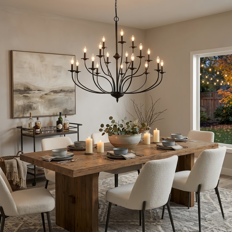 Aviona 18-Light 43.3"W Dimmable Traditional/Classic Black Candle Style Chandelier for Living Room or Dining Room, Black