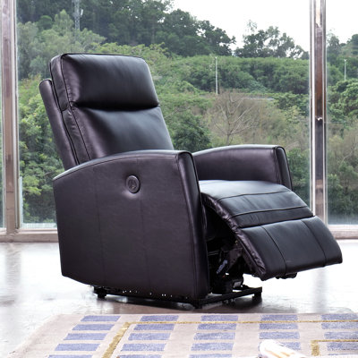 Fauteuils inclinables électriques, fauteuil inclinable en cuir véritable, fauteuils inclinables modernes en cuir fleur 28 po Baldrige avec chargeur USB