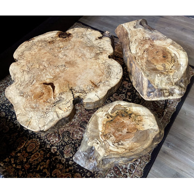 Living Room Table SET of 3 - Live Edge Spalted Maple Wood Nesting Tables