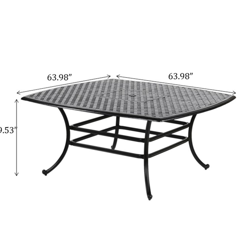 Table de salle à manger d'extérieur carrée 64 po, bronze lave foncé - aluminium robuste avec cadre charmant pour les jardins, détail élégant