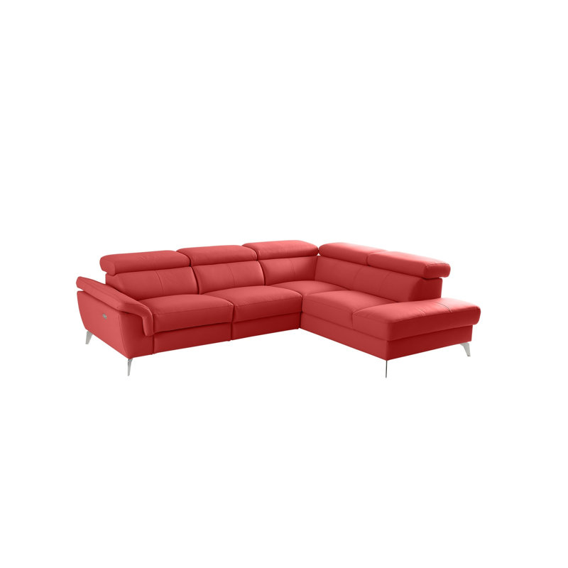 Manhattan Genuine Leather Reclining Corner Sofa, Red, Right Hand Facing