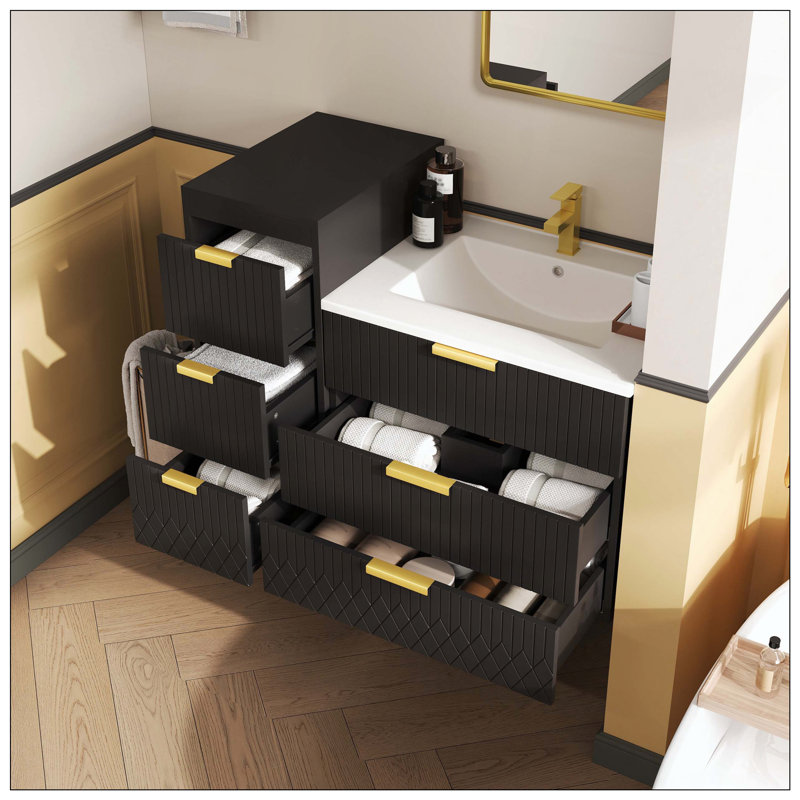 Modern Wall Mounted Floating Vanity Ceramic Basin Side Cabinet
