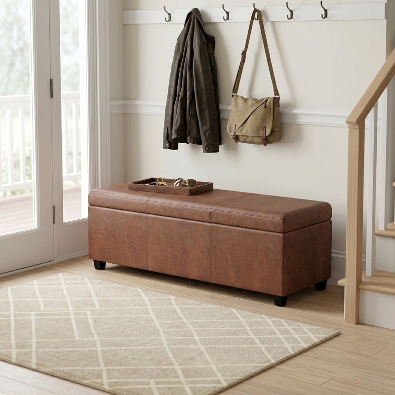 Banc de rangement avec repose-pieds avec rangement caché Avalon, Brun selle vieilli