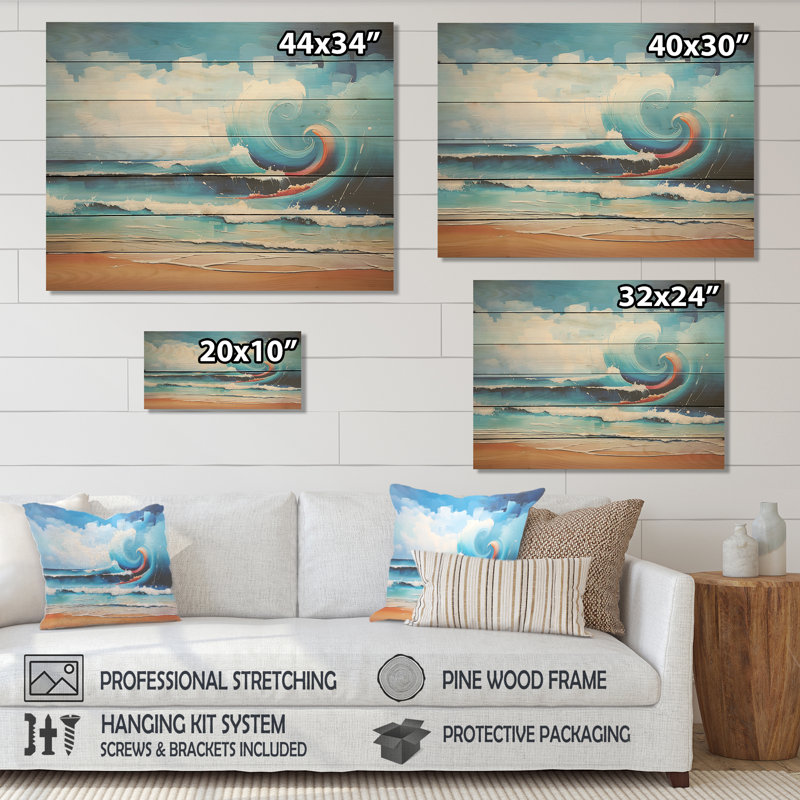 Vibrant Beach Waves III - vagues côtières sur bois, H 24 po x l 32 po x P 0,78 po