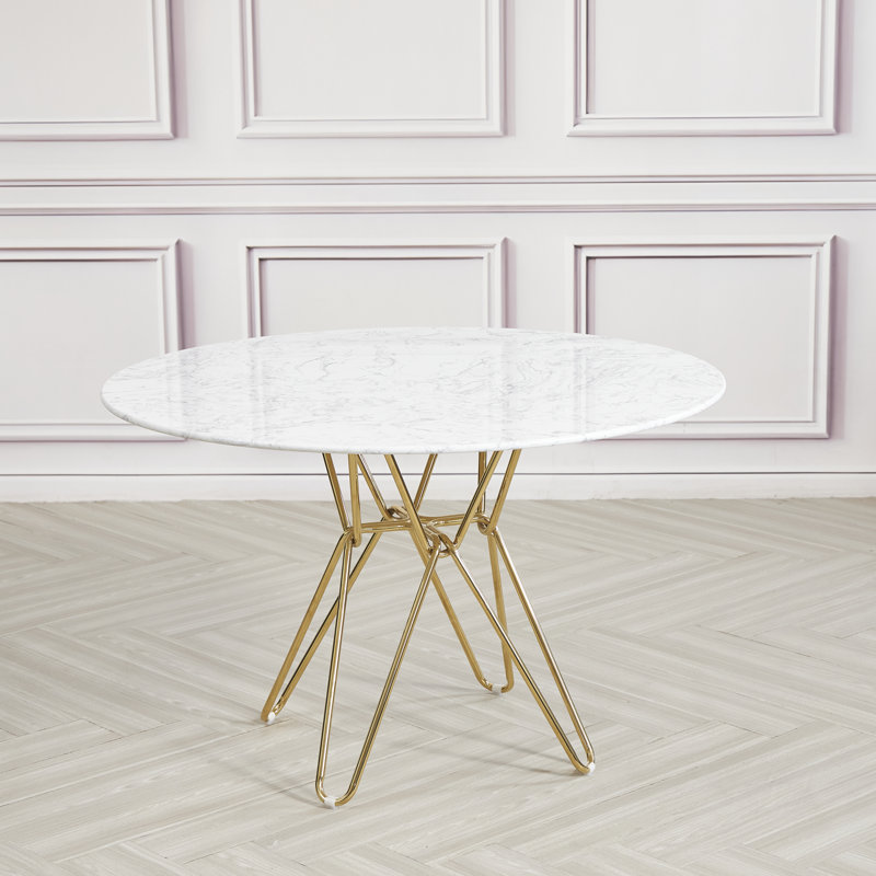 Domenique Round 120 Cm L Dining Table with Gold Metal Legs, White