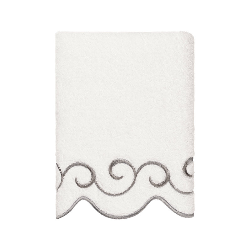  100% Turkish Cotton SIMPLICITY Scallop 6PC Embellished Towel Set, White/Gray, 6 Piece Towel Set
