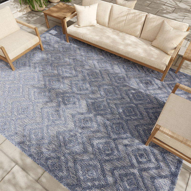 Tapis d'intérieur / extérieur bleu à losanges Foundry Select, Rectangle 6 pi x 9 pi