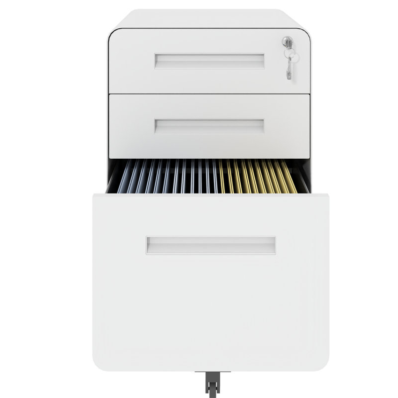 3 classeurs mobiles blancs avec serrure, entièrement assemblés pour le bureau, pouvant accueillir des dossiers de format A4 / lettre, verrouillage central, grande capacité de tiroir à 3 tiroirs, métal, bureau, support pour mécanisme de sécurité,