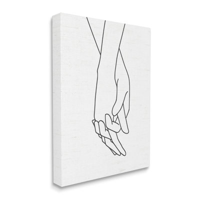 Romantiques mains tenant le dessin d'un couple d'amoureux par lettres et doublures - reproduction sur toile tendue