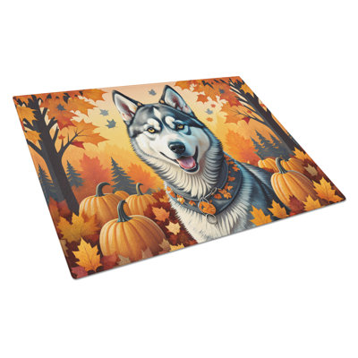 Siberian Husky Fall Glass Cutting Board Large