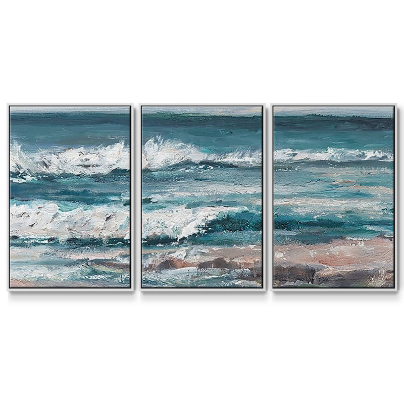 Ocean Breakers I - 3 pièces, reproduction sur toile, Blanc, H 24 po x l 48 po x P 2 po