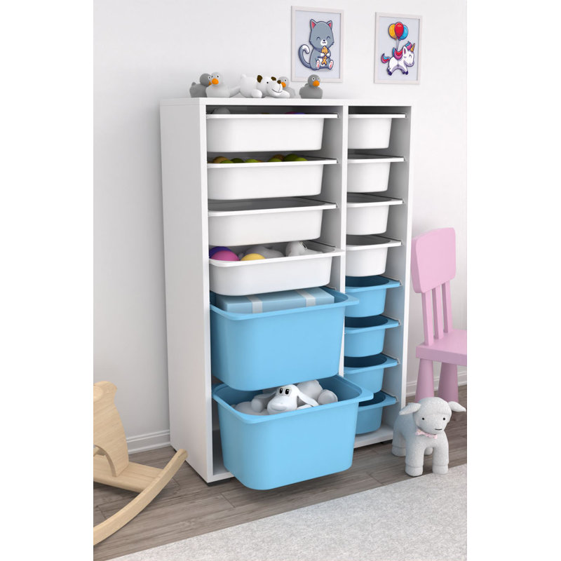 Multi Purpose Cabinet, White/White/Blue, 42.9" H x 27.4" W x 11.8" D