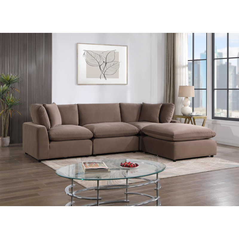 Asiri Upholstered L-Shaped Sectional, Latte Velvet, Right Hand Facing