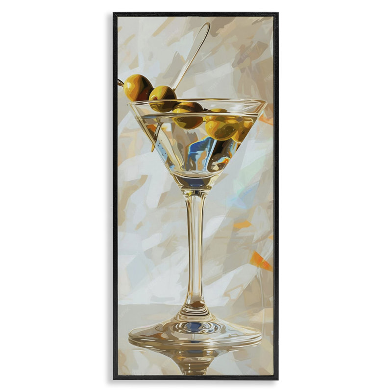 «Neutral Tone Martini», art de la giclée encadrée par LSR Design Studio, H 30 po x l 13 po, Giclée encadrée noir minuit