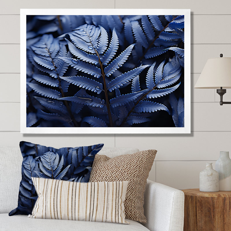 Blue Ferns Indigo Tranquillity I - Print, Cadre simple blanc, H 30 po x l 40 po x P 1,5 po