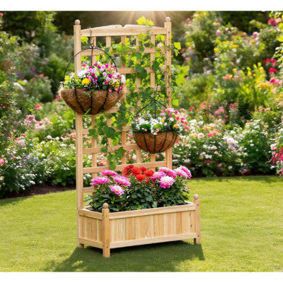 Flower Shelf Wooden Raised Garden Bed , Outdoor Planter Box
