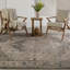 Tapis rayé fabriqué à la main Natonia en brun clair / ardoise-556792604