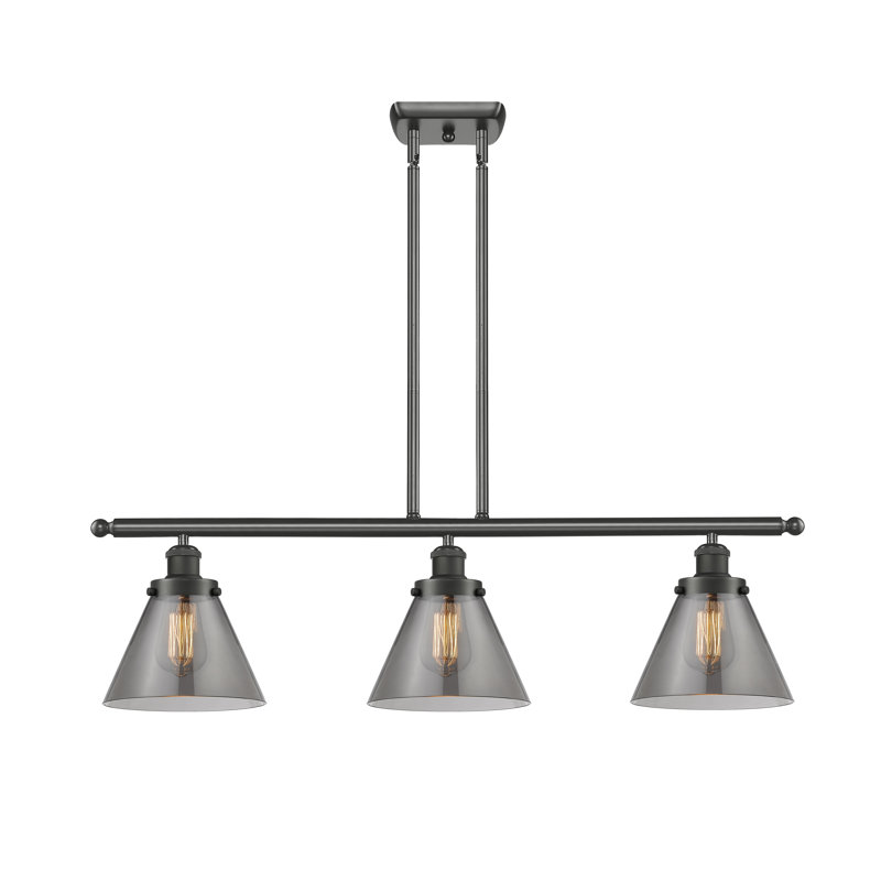 Luminaire suspendu linéaire à 3 lumières pour îlot de cuisine Gwinnett, Ampoule non incluse, Plaqué couleur fumée