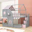 Lit superposé House avec escalier de rangement et tablettes-129753985