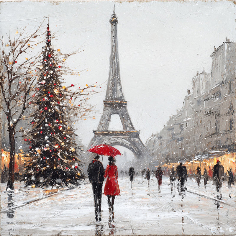 «Christmas Walk in Paris», art mural sur toile tendue, H 20 po x l 20 po