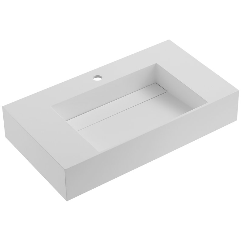 32 in. Wall-Mount or Countertop Bathroom with Classic Square Bowl Solid Surface, White
