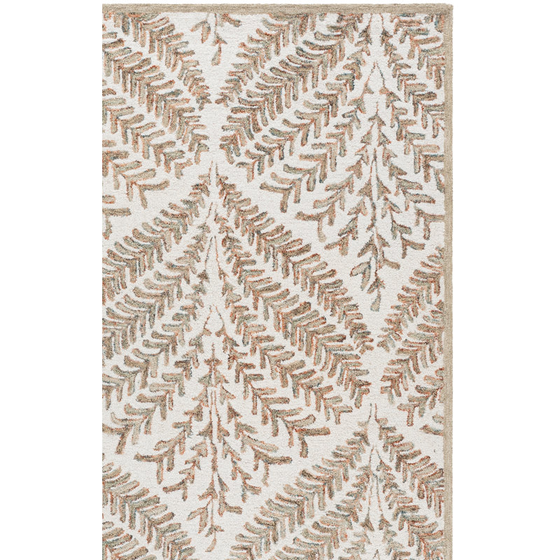 Ikat Handmade Tufted Wool Ivory / Brown Area Rug, Rectangle 5' x 8'