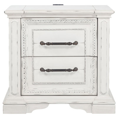 Vintage White 2-drawer Nightstand with Dual USB