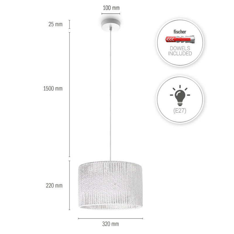 Ponshewaing 1 - Light Drum Pendant, White