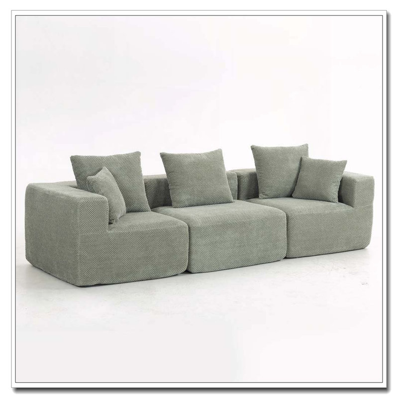 Modular Sectional Sofa, Light Green, 3, 23.62" H x 111.02" W x 37.01" D