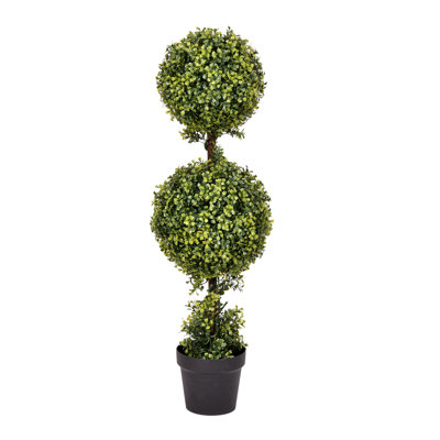 3' Artificial Double Ball Green Boxwood Topiary.