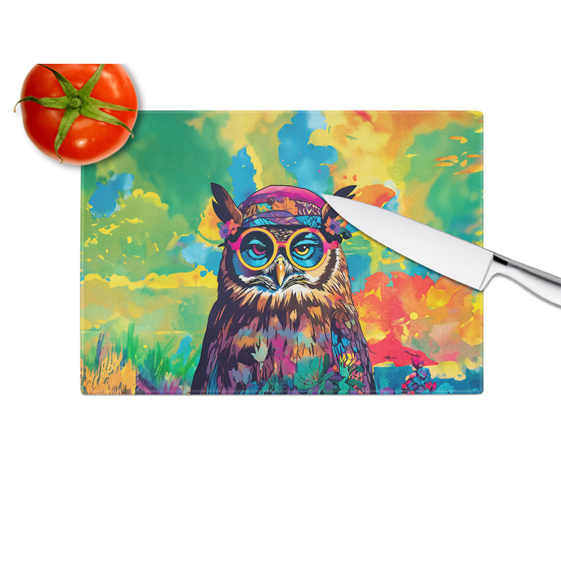 Hippie Animal Owl Glass Cutting Board