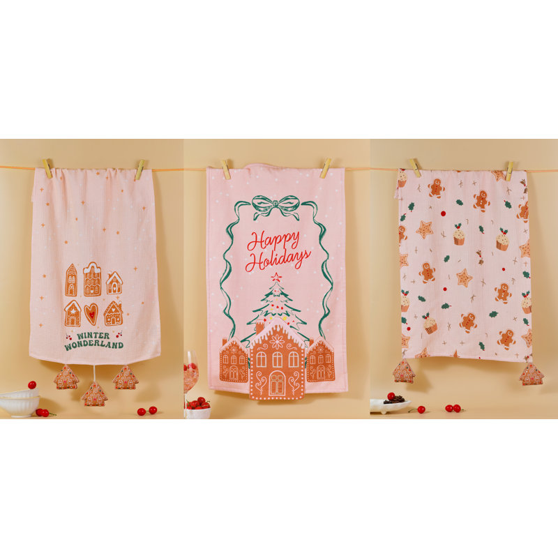 The Gingerbread Cheer Artisan Kitchen Tea Towel Set of 3