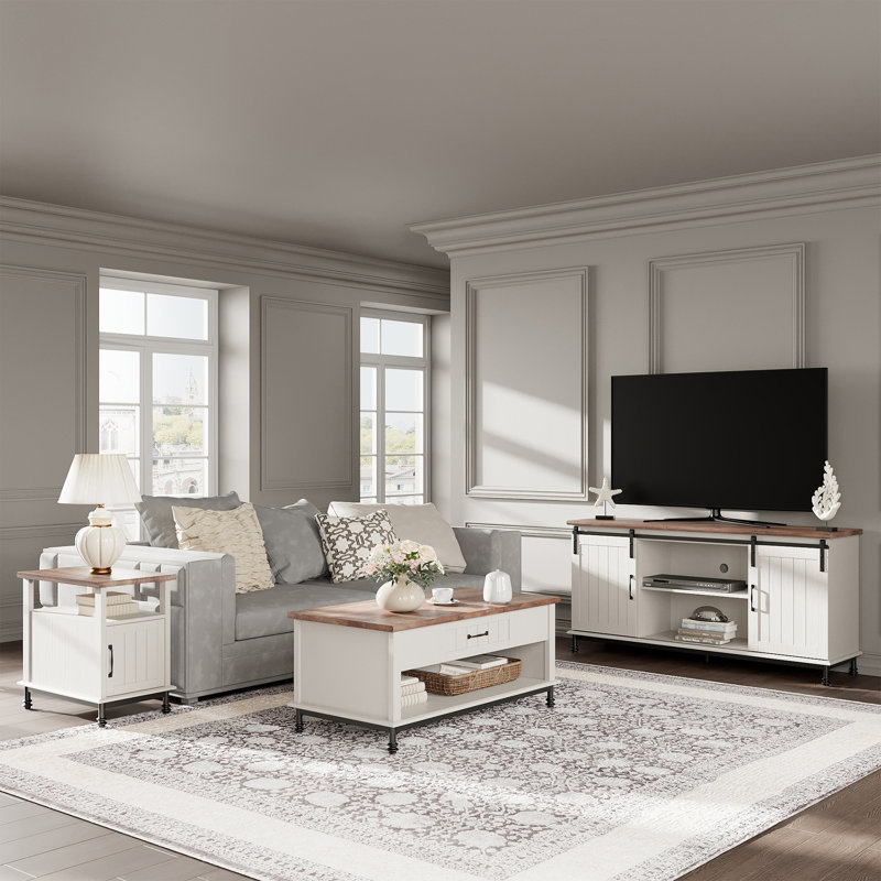 Walker Edison Metal X 3-Piece Wood And Metal Coffee Table Set In Gray