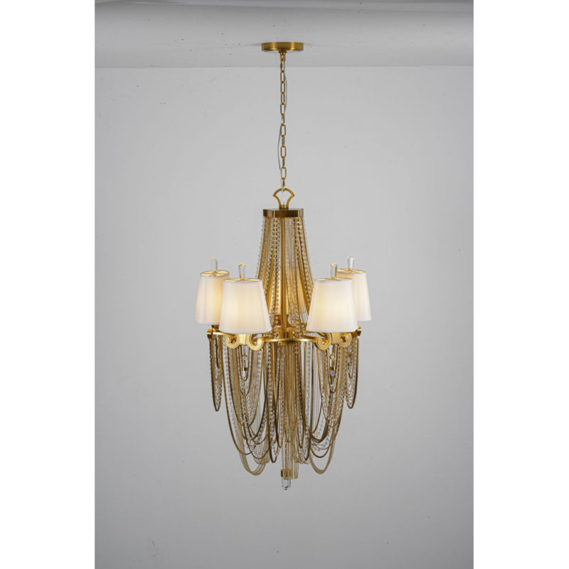 Lustre suspendu en acier inoxydable à 5 lumières Jelecia, Couleurs mélangées, Or brossé