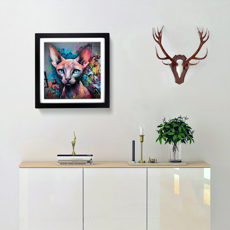 Sphynx Cat Graffiti - Single Picture Frame Print on Wood