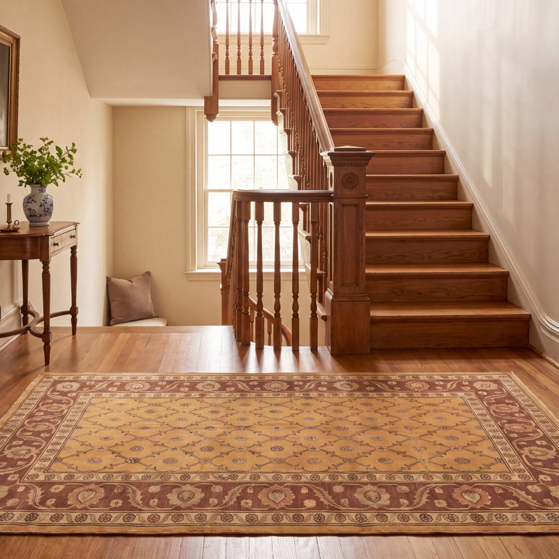 Tapis Brook2 traditionnel à motif floral orange, vert et crème, lavable en machine, antidérapant, à poils courts, pour intérieur et extérieur, adapté aux animaux domestiques, idéal pour le salon, la chambre, la salle à manger, l'entrée, le corridor ou le bureau.