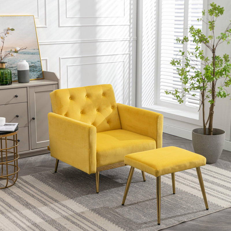 Fauteuil d'appoint en velours avec accoudoirs et dossier réglables, fauteuil capitonné à boutons, fauteuil inclinable simple avec repose-pieds