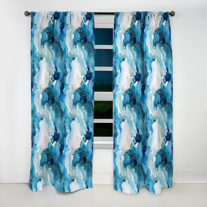 Blue White Oceanic Allure Marble Pattern III - Abstract Marble Blackout Curtain - 1 Panels, 52" W x 108" L