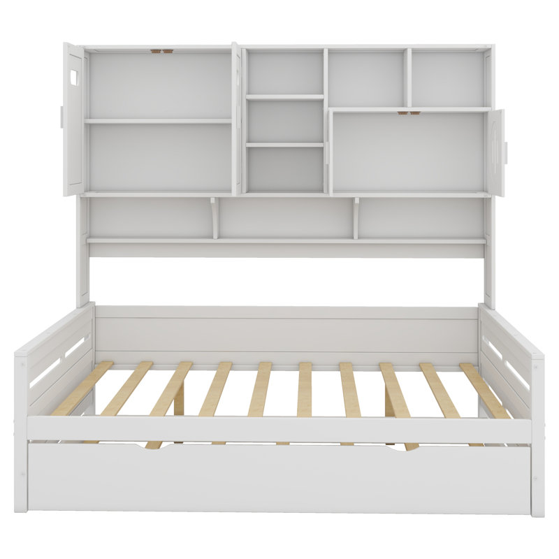 Wooden Daybed With Trundle,All-In-One Cabinet And Shelf, White, Full/Double