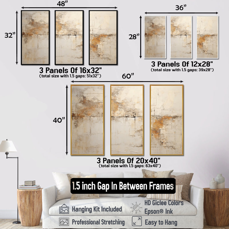 «Beige Christianity Cross Of Jessus», ensemble d'art mural sur toile abstraite, Cadre flottant en érable, H 32 po x l 48 po