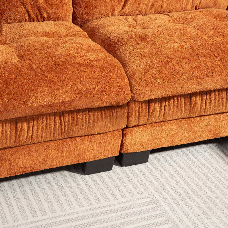 Canapé modulaire modulaire en L à assise profonde réversible 120 po avec repose-pieds, mousse à mémoire de forme et ressorts ensachés 120 po Chenille