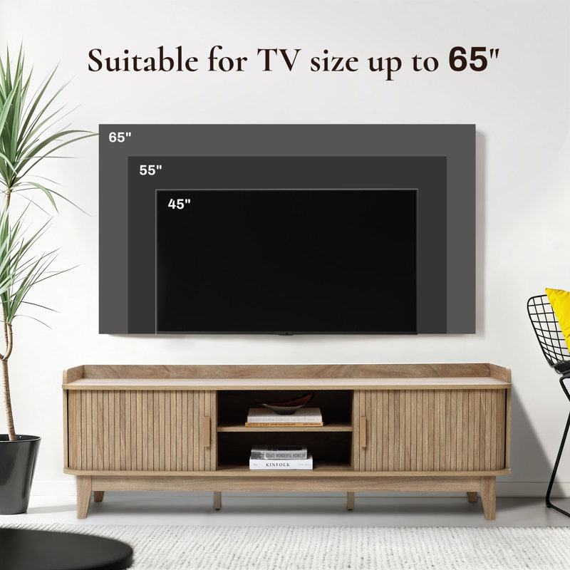 63'' W Mid-Century Modern TV Stand with Sliding Tambour Doors for TVs up to 65''