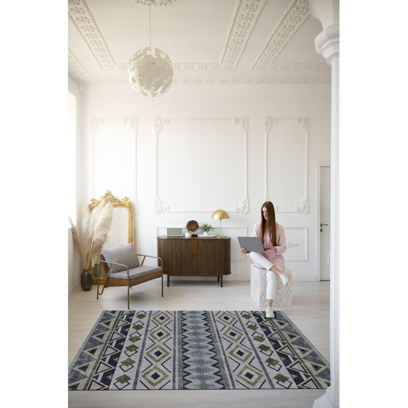 Tapis décoratif gris lavable à la machine, Sous-tapis rectangulaire 4 pi 7 po x 6 pi 7 po inc