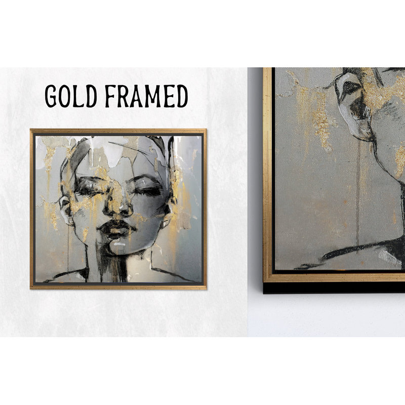 Art moderne sur toile imprimée: Portrait abstrait pour une décoration intérieure élégante, toiles à cadre doré 1P
