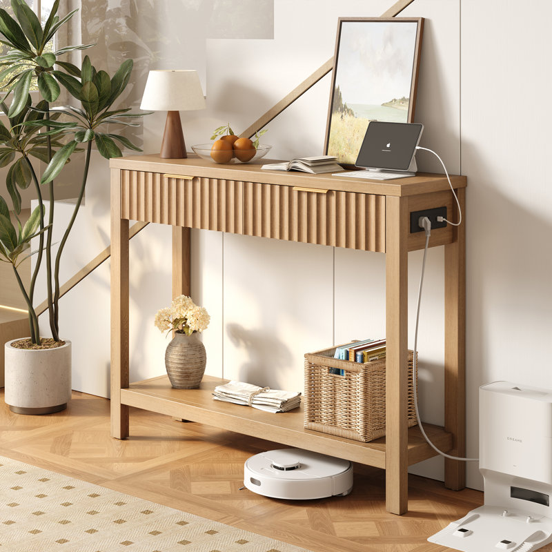 33.46''Console Table With 2 Drawers And Open Storage Shelf,Hallway & Foyer,Farmhouse Accent