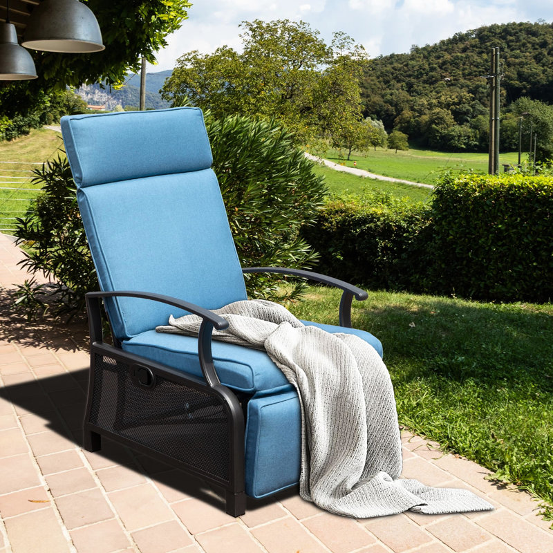 Fauteuil inclinable bleu marine avec coussins et table pliante, capacité de poids de 350 lb, fonction de table réglable, bleu, limite