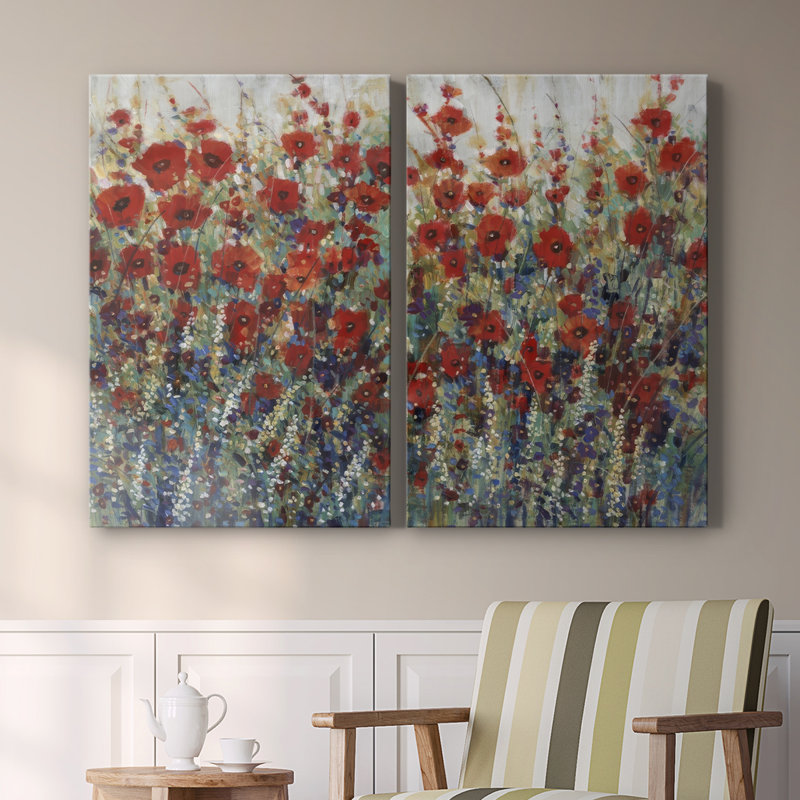 «Garden Poppies» - Toile tendue avec châssis de qualité supérieure - Prêt à être accroché, H 48 po x l 64 po